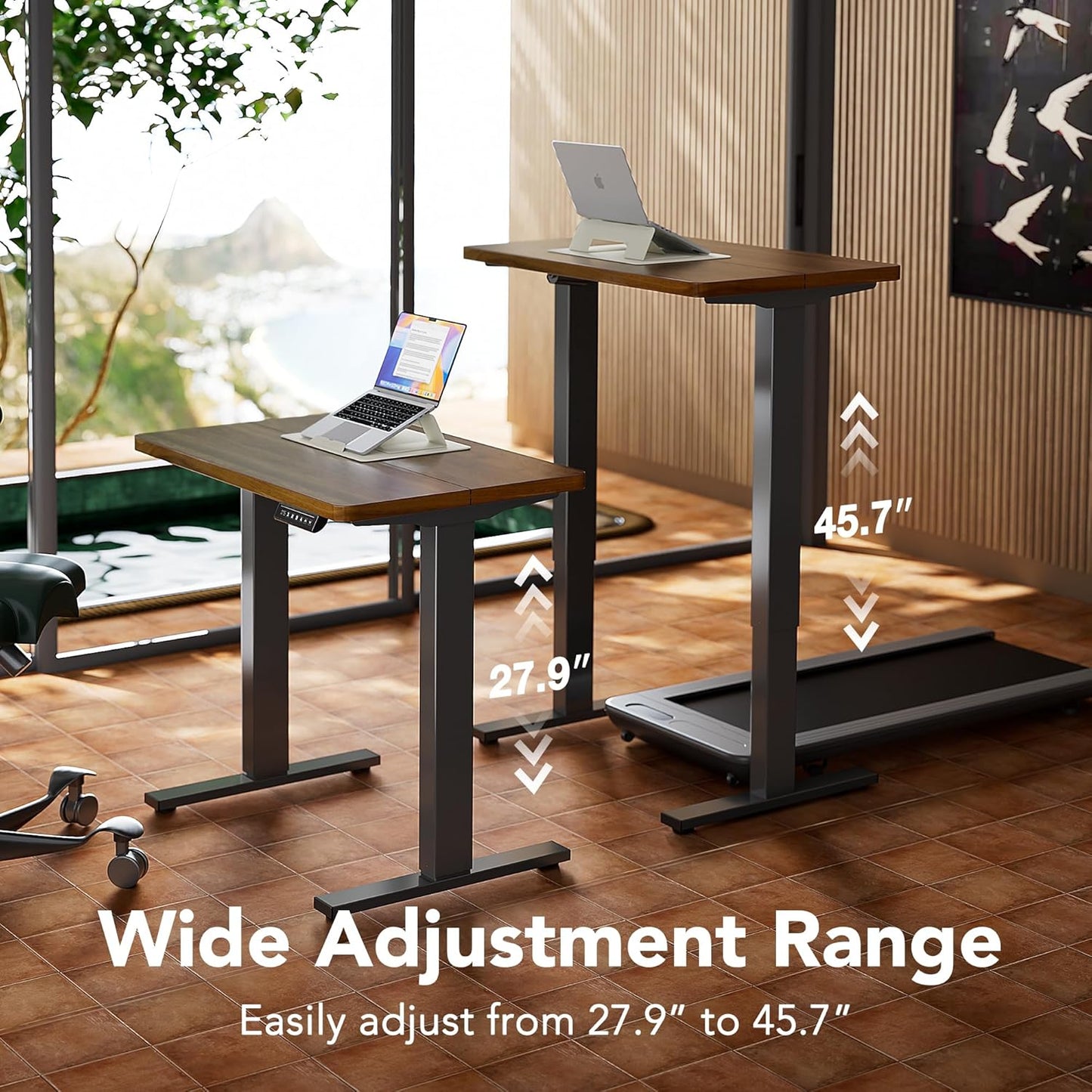 HUANUO 32" Small Electric Standing Desk Adjustable Height, 4 Memory Height Settings, Sit Stand Up Desk for Home Office & Computer Workstation, Black Walnut