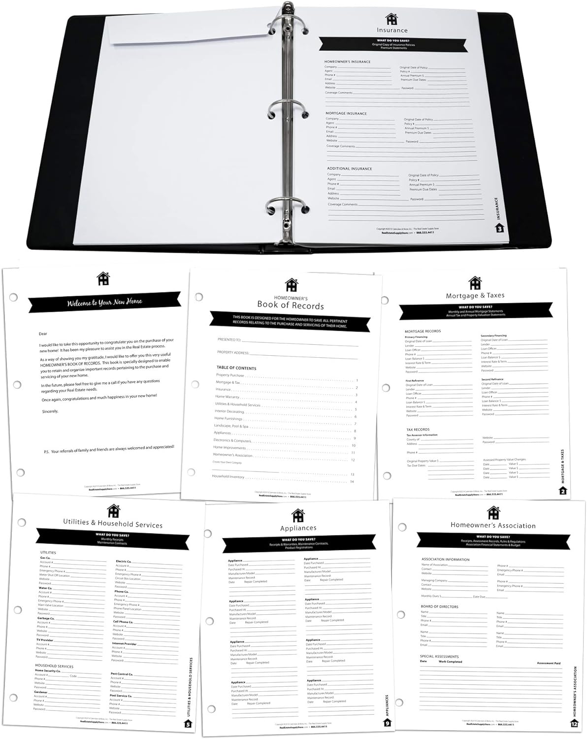 Homeowner's Book of Records Binder, Organize Household Receipts and Home Repair Record Keeping (Black)