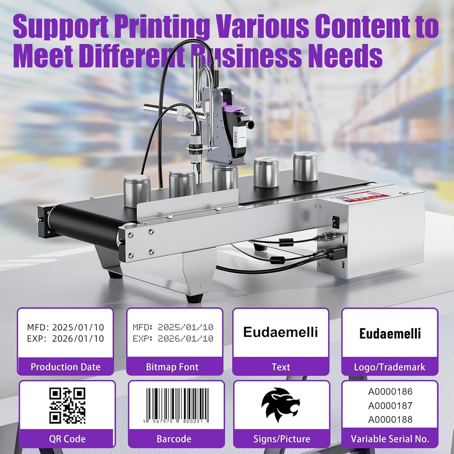 TIJ228 Inkjet Coding Machine with Mini Conveyor Belt, 2-12.7mm Industrial Online Inkjet Printer with 42ml Original Quick-Drying Ink for Expiry Dates,Batch Numbers,Barcodes,QR Codes,Logos,Labels