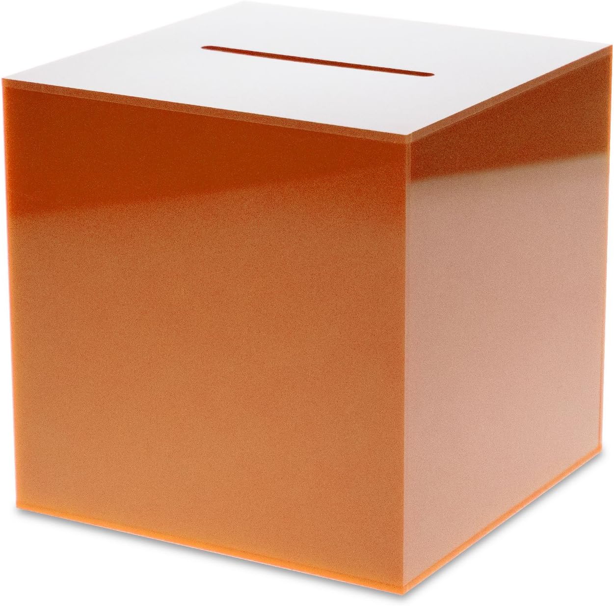 Source One Premium Acrylic Cube Donation Box with Deluxe Rear Open Door and Cam Lock Suggestion Box (12 Inch, Orange)