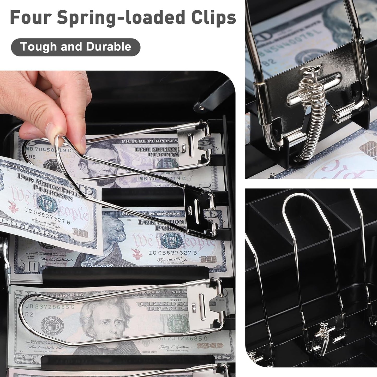 KYODOLED Locking Cash/Money Saving Organizer Box with Lock Safe with Key and Cash Tray, Black, 11.81Lx 9.45Wx 3.54H inches, XL Large