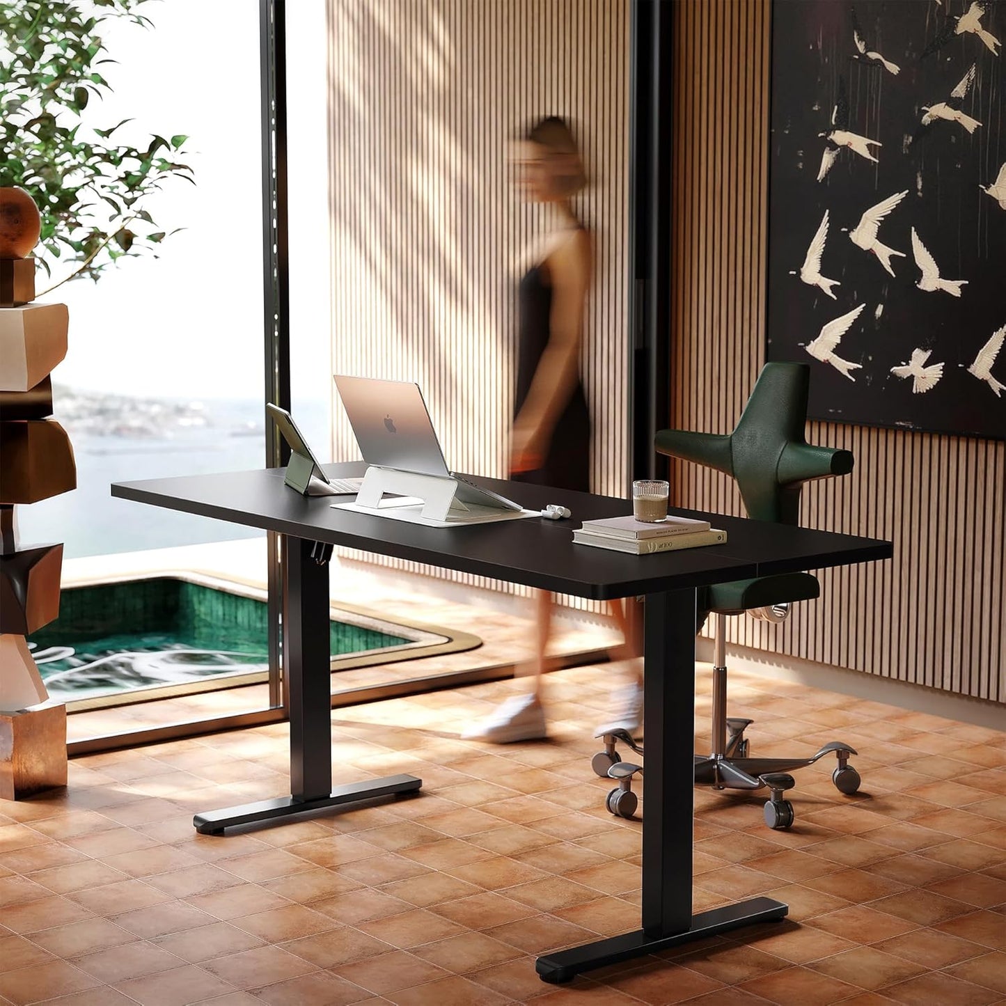 HUANUO 71 x 30 inch Electric Standing Desk Adjustable Height, 4 Memory Height Settings, Sit Stand Up Desk for Home Office & Computer Workstation, Black
