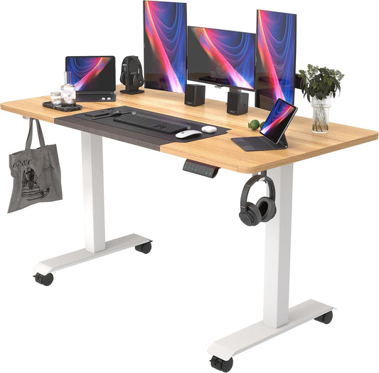 Monomi Electric Standing Desk, 55'' Height Adjustable Ergonomic Home Office Sit Stand Up Desk with Wheels, 3 Memory Preset Computer Table, Natural