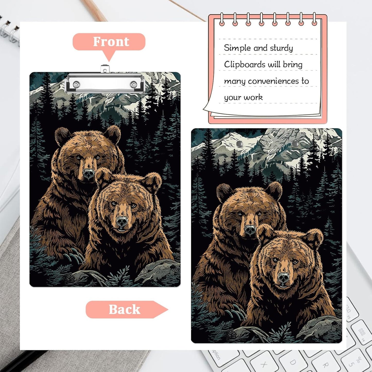 Mountain Bear Plastic Clipboards,Cute Fashion Clipboard Decorative 8.5" x 12.5"Standard A4 Size Clipboards,Acrylic Clipboard for Teacher,Social Worker,Students,Nurse,Office Supplies