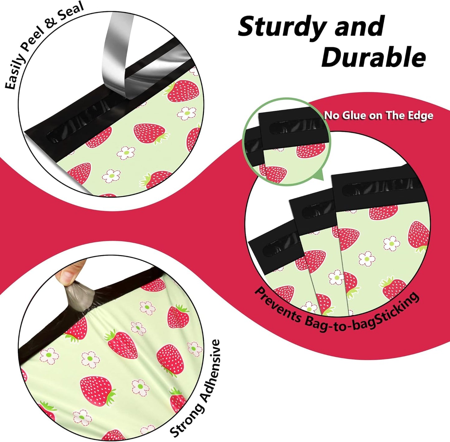 Poly Mailers 14.5x19 Inch 50 Pcs - Strawberries printed Shipping Bags, 2.4mil Thickness, Waterproof and Tear Resistant Mailing Envelopes, Self-Sealing Packaging Bags for Small Business