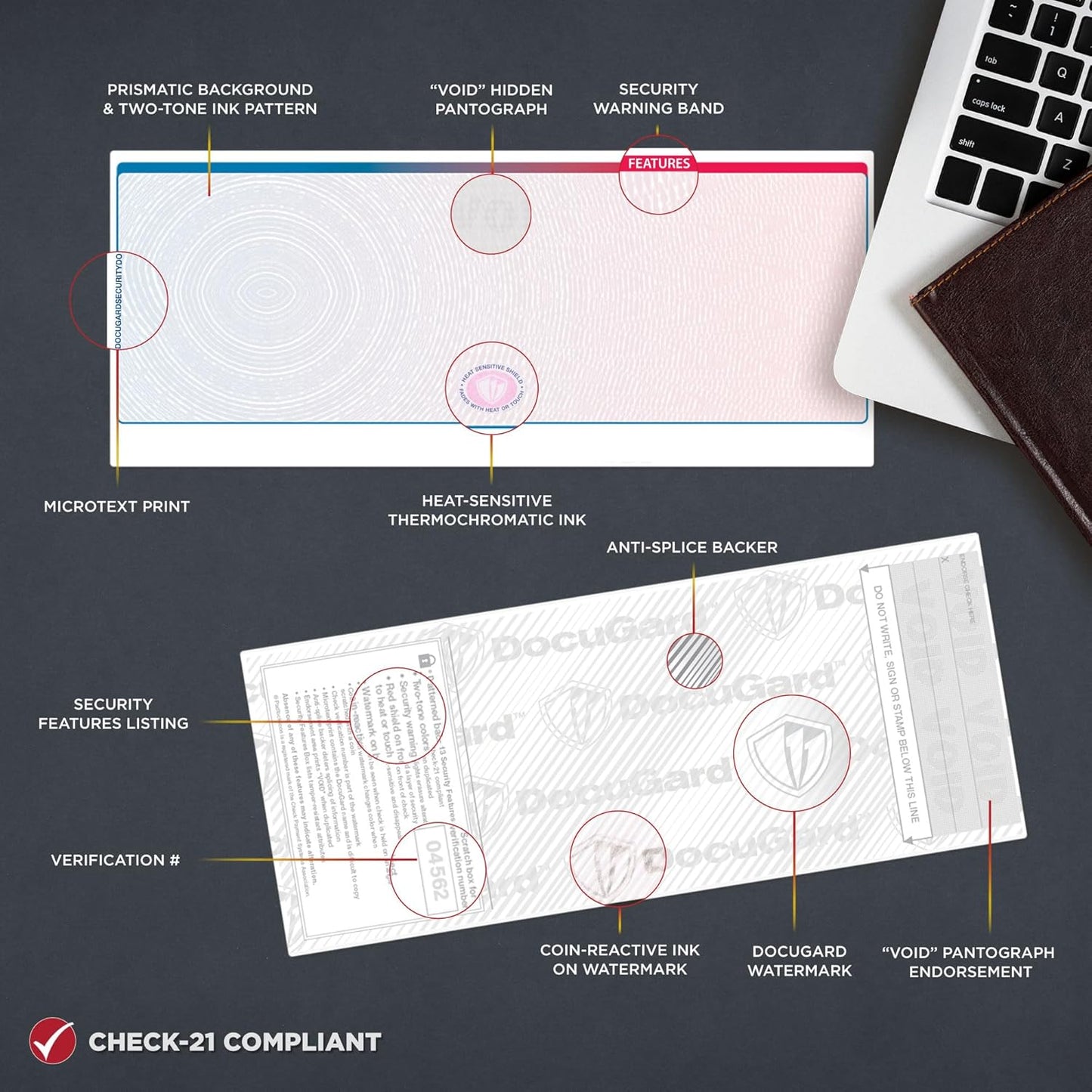 DocuGard Blue/Red Galaxy Premier Prismatic Top High Security Check Paper - QuickBooks & Laser/Inkjet Printer Compatible - 13 Security Features - 500 Blank Business Checks (04562)