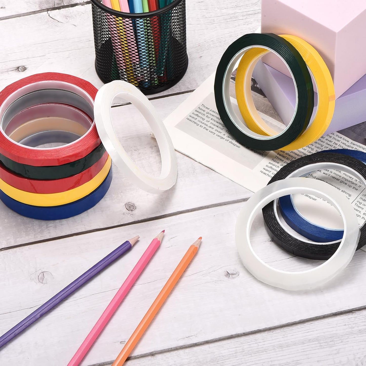 MECCANIXITY 6 Rolls Whiteboard Tape Graphic Chart Tape 25mm 54.7 Yard Art Tape Thin Self-Adhesive Pinstripe Tape Masking Tape for Gift Wrapping Craft Supplies, Yellow