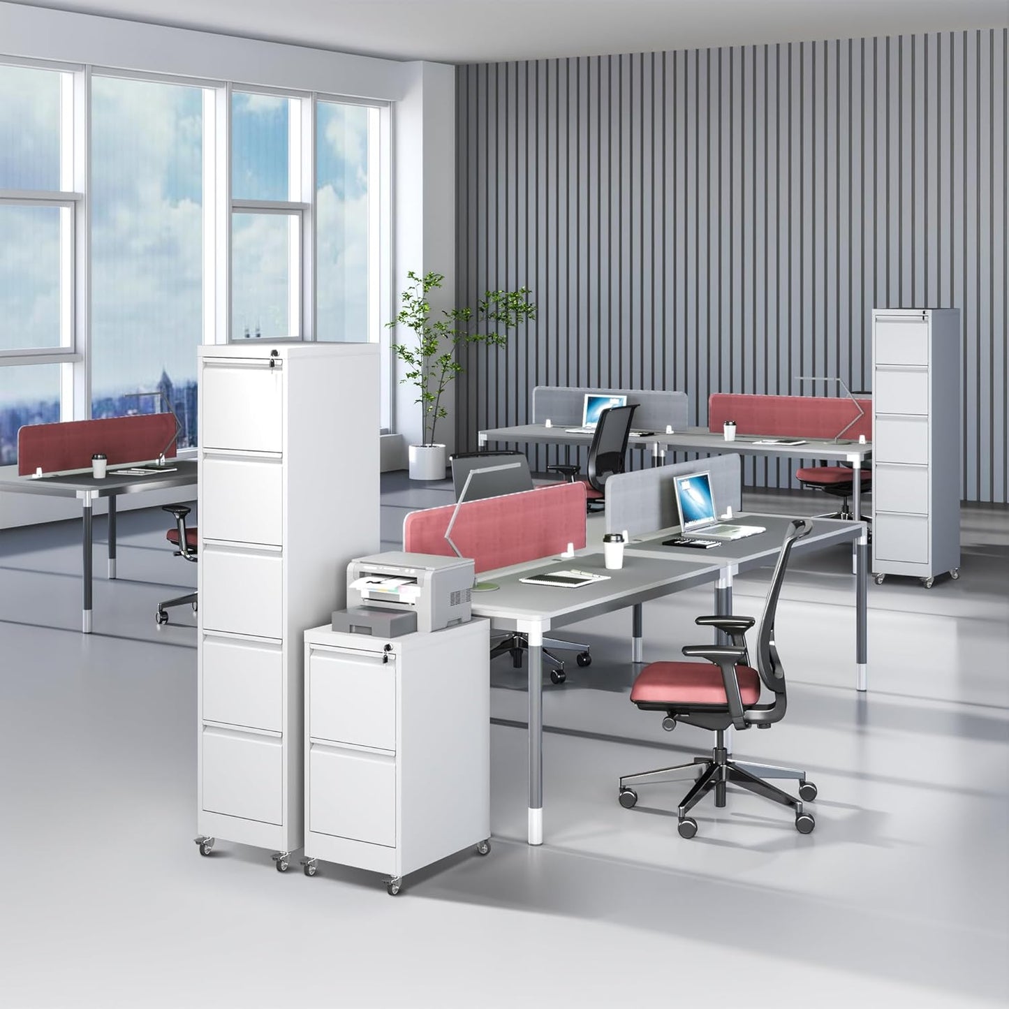 5 Drawer Mobile File Cabinet, Filing Cabinet Home Office for Letter, Legal Size, White