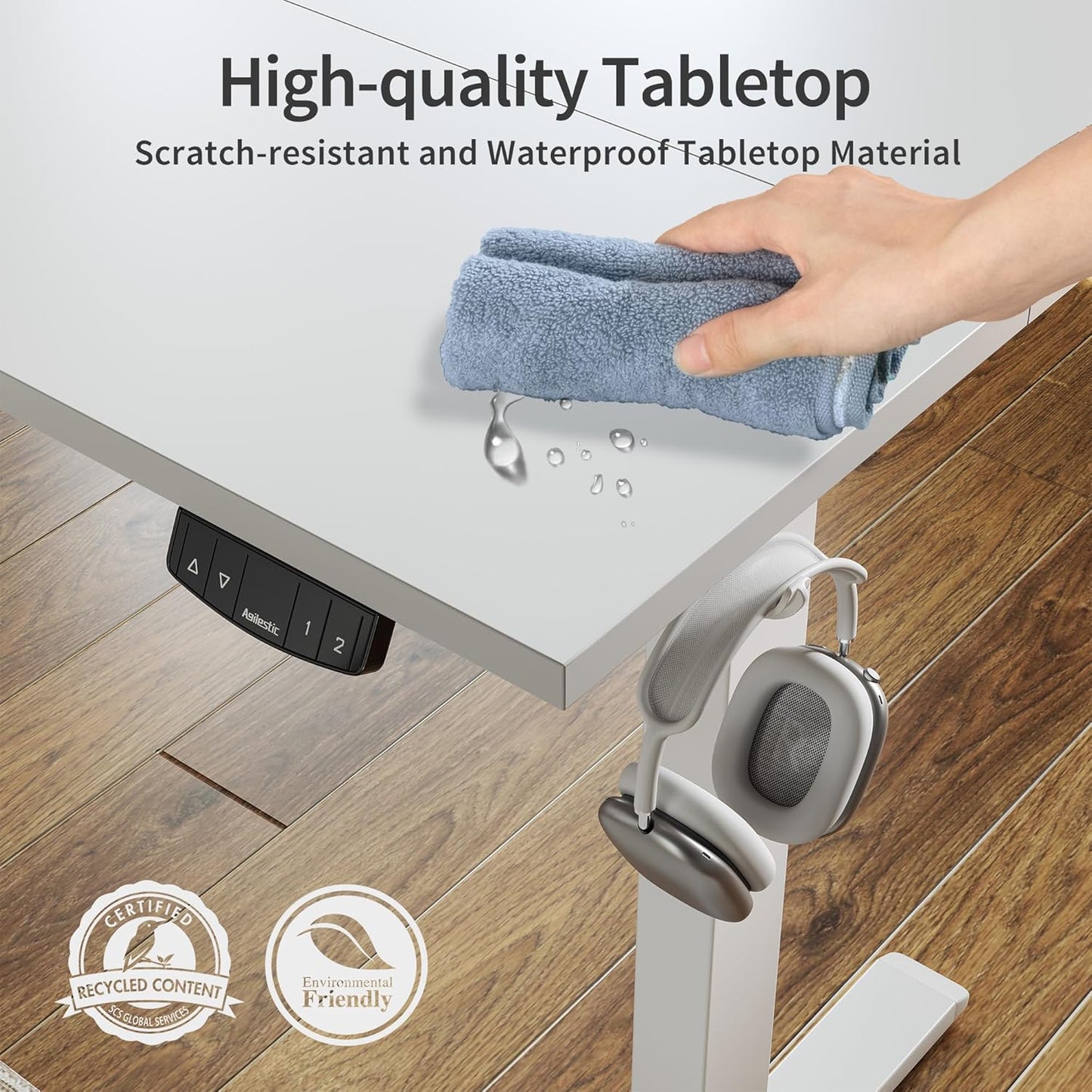 Agilestic Electric Standing Desk 40 x 24 Inches, Height Adjustable Desk, Sit Stand up for Work Office Home, Ergonomic Rising Computer Table with Memory Preset, White