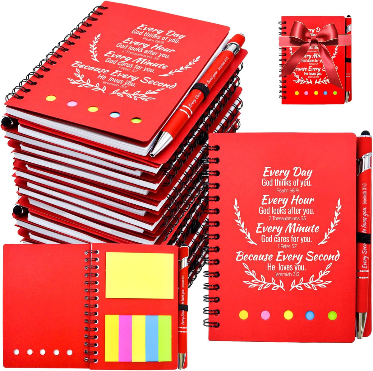 200 Pcs Bulk Fathers Day Christian Gifts Prayer Journal for Woman - 100 Set Religious Notepad with Christian Pen - Bible Notebook - Church Gifts for Inspirational, Bible Study, Devotions ( Red )