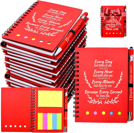 200 Pcs Bulk Fathers Day Christian Gifts Prayer Journal for Woman - 100 Set Religious Notepad with Christian Pen - Bible Notebook - Church Gifts for Inspirational, Bible Study, Devotions ( Red )
