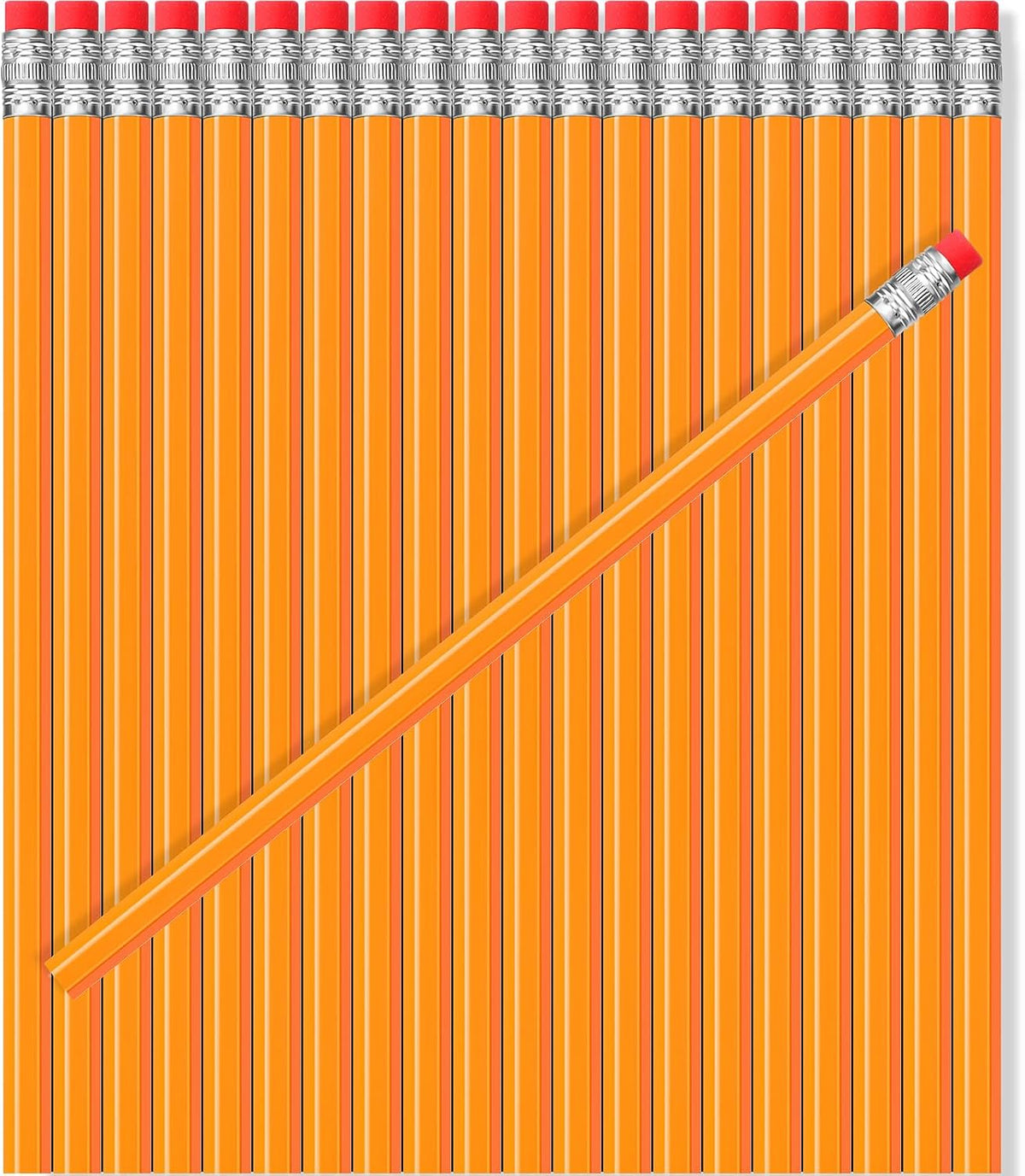 TecUnite 60 Pcs HB Pencils #2 Unsharpened Wood Cased Pencils with Eraser Hexagonal Pencil Cute Graphite No 2 Pen for Adults Gifts Exam School Office Sketching Learning(Yellow, Silver)