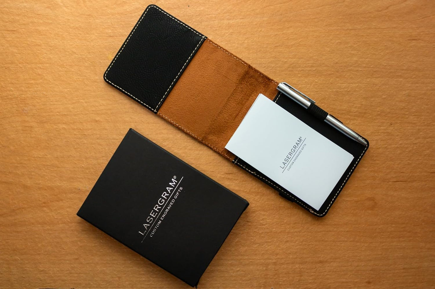 LaserGram Mini Padfolio with Notepad and Pen, Flag of The United States, Personalized Engraving Included (Black with Silver)