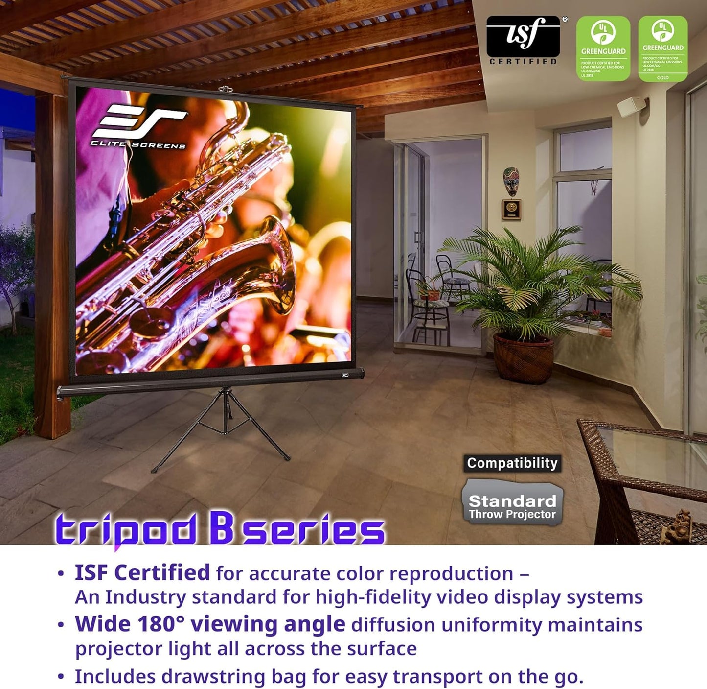 Elite Screens Tripod B, 85-INCH 1:1, Lightweight Pull Up Foldable Stand, Manual, Movie Home Theater Projector Screen, 4K / 8K Ultra HDR 3D Ready, US Based Company 2-YEAR WARRANTY, T85SB, black