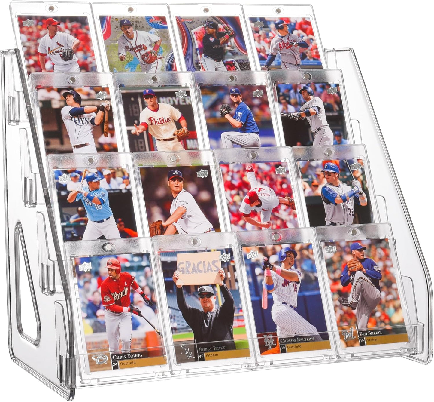 2 Pack Elevated 4 Tier Clear Acrylic Card Display Stand for Trading Cards, Sports Cards, Greeting Cards, Stickers – Slanted Holder for PSA Slabs, Vendors, Collectors & Retail (4 Tier 2 Pack)