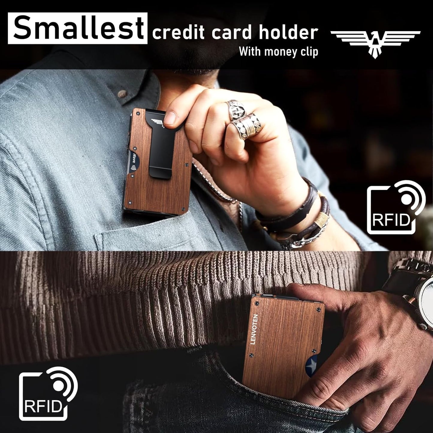 Minimalist Wallet for Men, Metal Wallet with Money Clip, Slim Compact Wallet, RFID Blocking Card Holder, Metal Aluminum Credit Card Holder, Holds up to 20 Cards