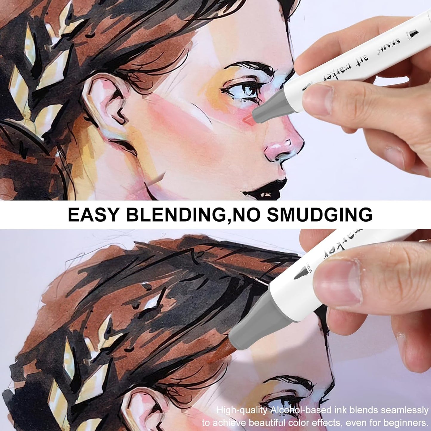 SFAIH Skin Tone Alcohol Markers Brush Tip - 25 Portrait Color Markers for Drawing, Coloring - Fast-Drying, Blendable Ink Marks for Artist Adults - Refillable Ink