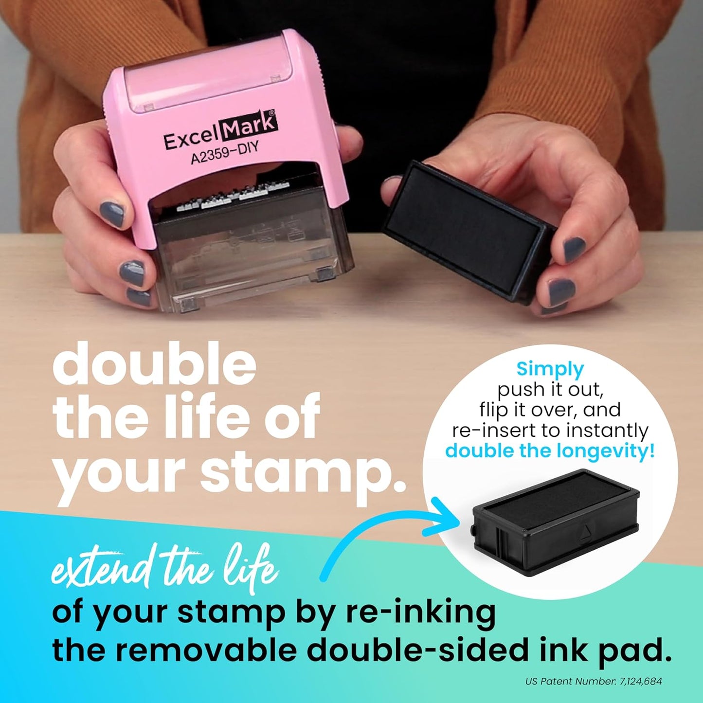 ExcelMark Self-Inking DIY Custom Rubber Stamp Kit - Personalized Stamper for Business or Home - Address Stamp, Message Stamp, and More (Pink)