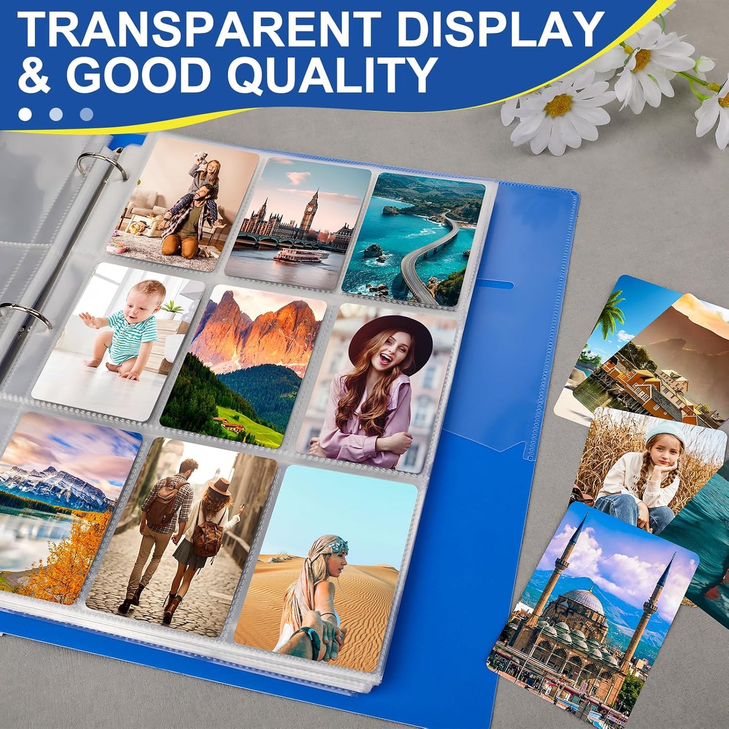 7200 Pockets Card Sleeves Binder Sheets, 9 Pocket Card Sleeves for 3 Ring Binder, Trading Cards Sleeves Fit for Baseball, Football, Game, Business Cards(400 Pages)