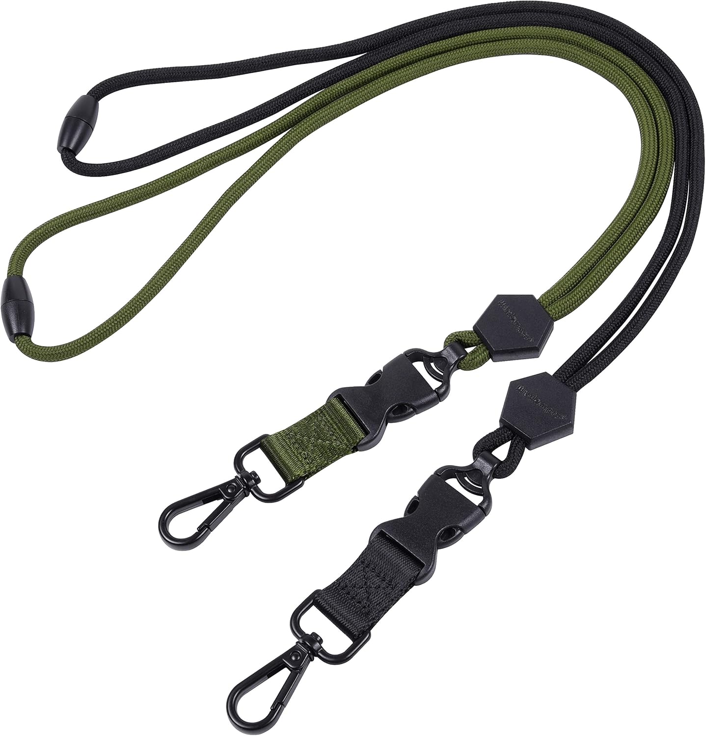 Wisdompro 2 Pack of 23 inch Durable Round Cord Heavy Duty Lanyard with Safety Breakaway Buckle, Detachable Buckle and Metal Hook for ID Card Badge Holder and Keys - Black and Army Green