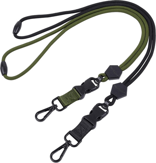 Wisdompro 2 Pack of 23 inch Durable Round Cord Heavy Duty Lanyard with Safety Breakaway Buckle, Detachable Buckle and Metal Hook for ID Card Badge Holder and Keys - Black and Army Green