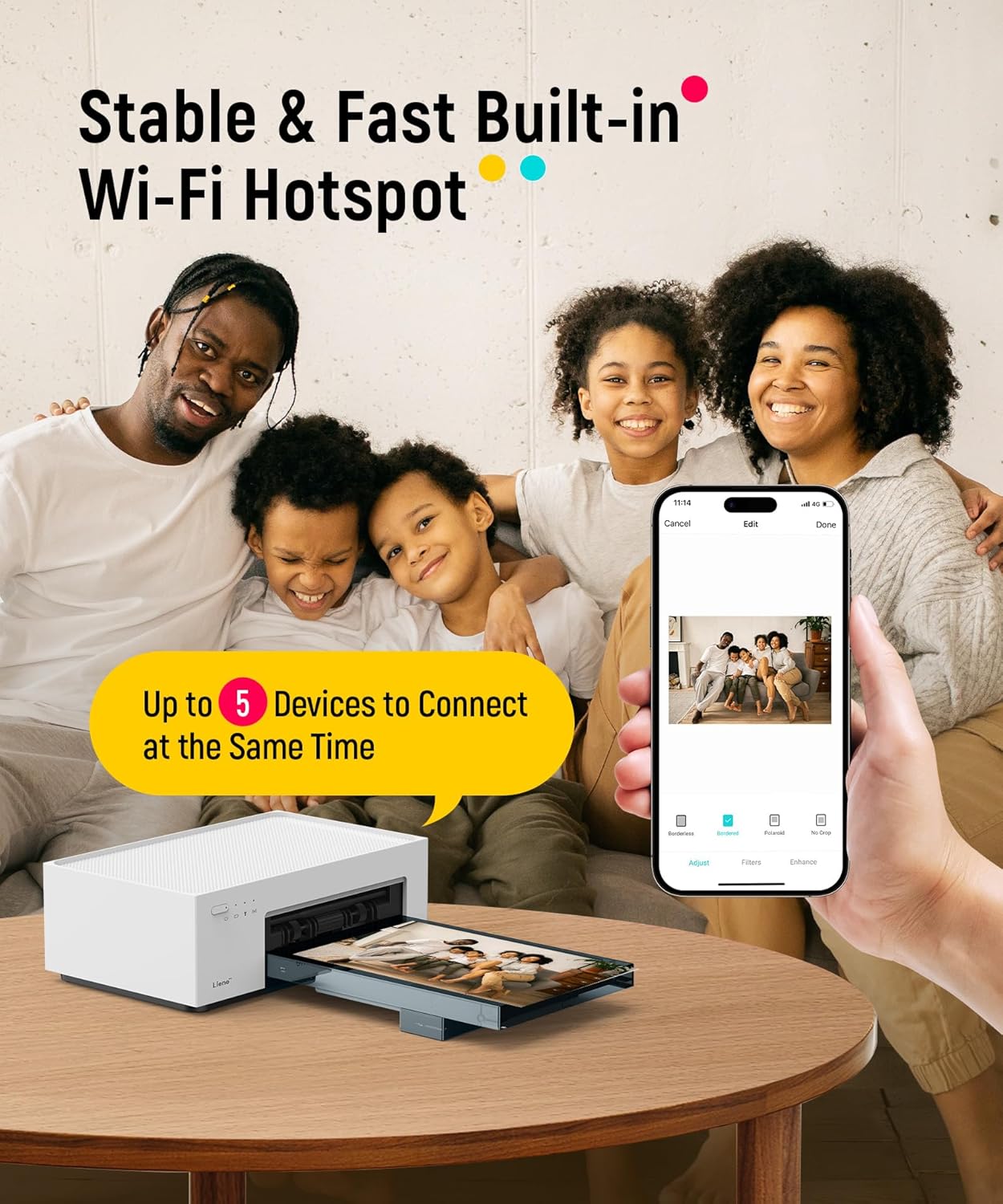 Liene White M200 4x6'' Photo Printer Battery Edition, Wireless Photo Printer for iPhone Android, Dye Sublimation Printing Full-Color Photo 20-Sheet, Portable Picture Printer Ideal for Travel Home Use