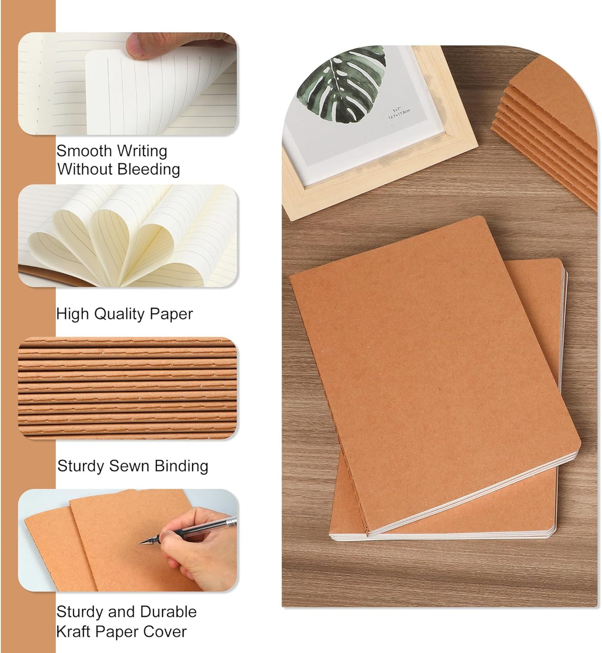 miikoul 100 Pack A5 Kraft Paper Notebook Lined Journal Bulk, 8.3 X 5.5 Inch, 60 Pages/30 Sheets, 80gsm, Travel Notebook Notepad for Adult, Students, Gift, Office, Back to School Supplies