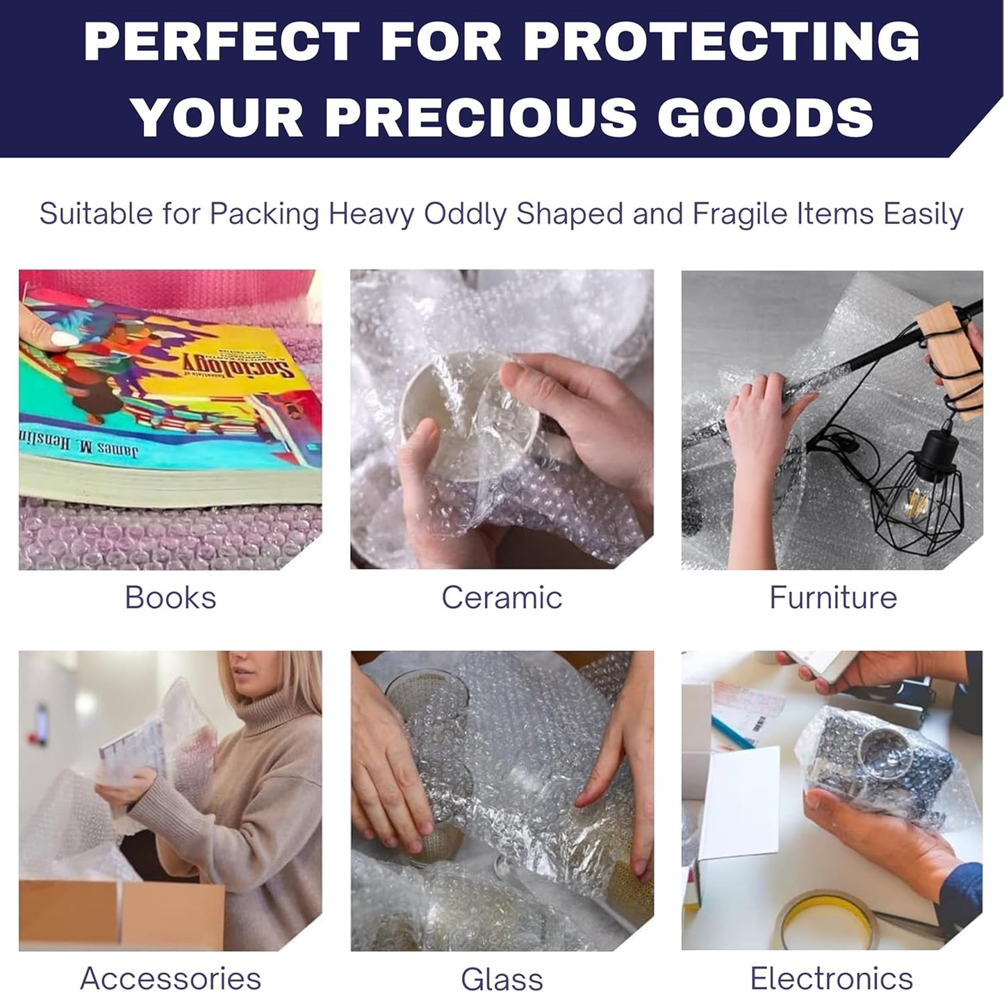 Protective Bubble Roll Wrap - 65FTx12IN Clear, 1/2" Dense Large Bubble Cushioning for Fragile Items, Dish Packing & Packaging Supplies Shipping & Storage - Perforated Every 24IN (2 Pack)