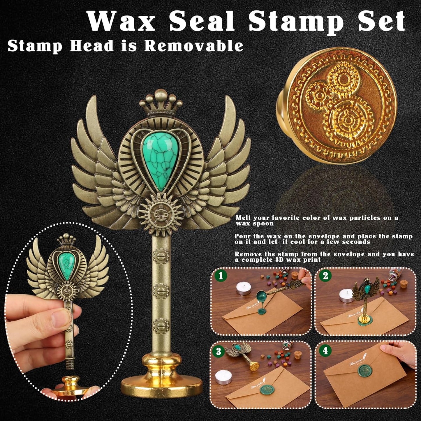 Feather Quill Calligraphy Pen Set With Ink and Wax Seal Stamp - Beautiful Gift Set for Christmas - Grey