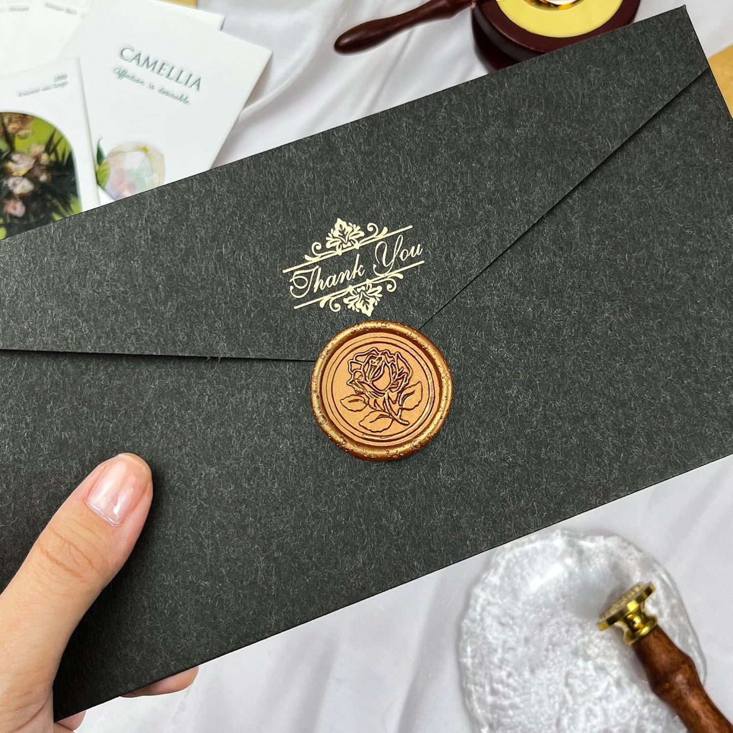 25Pcs Wax Seal Stickers Handmade Envelope Seals Self Adhesive Wax Stickers for Wedding Party Invitations, Envelope, Gift Wrap, Christmas(Rose Style, Antique Gold)