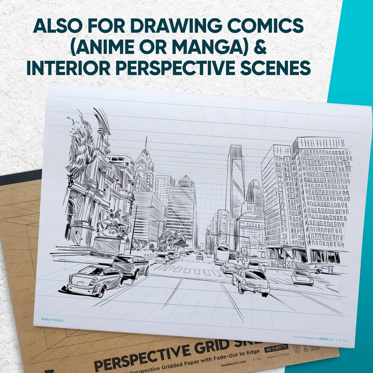 Koala Tools | Drawing Perspective (1 and 2-Point) Large Sketch Pad (1 Point - 9 x 12)