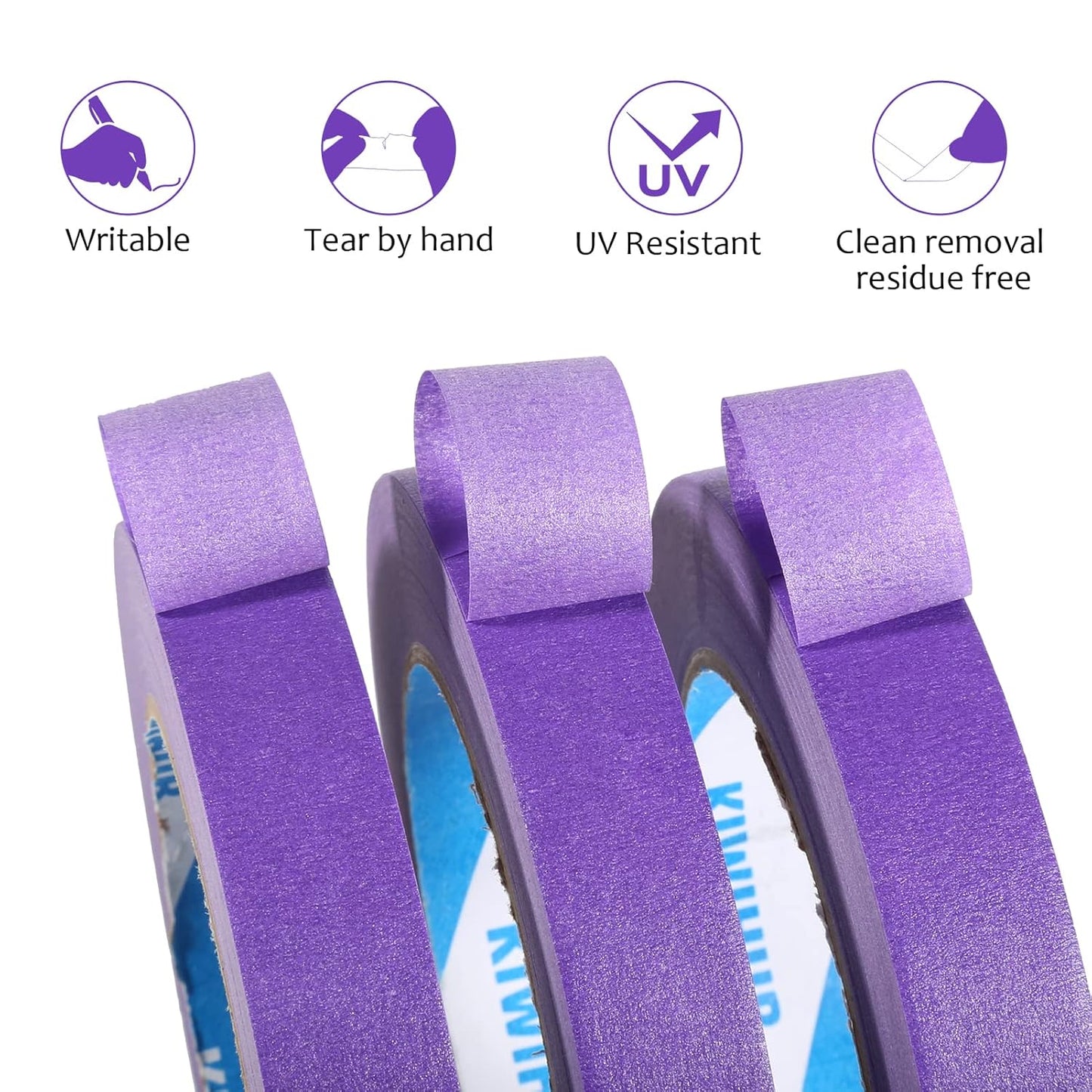 Purple Painters Tape,0.7" x 60 Yards x 3 Rolls (180 Yards Total) - Medium Adhesive Masking Tape for Painting,Labeling,DIY Crafting,Decoration and School Projects