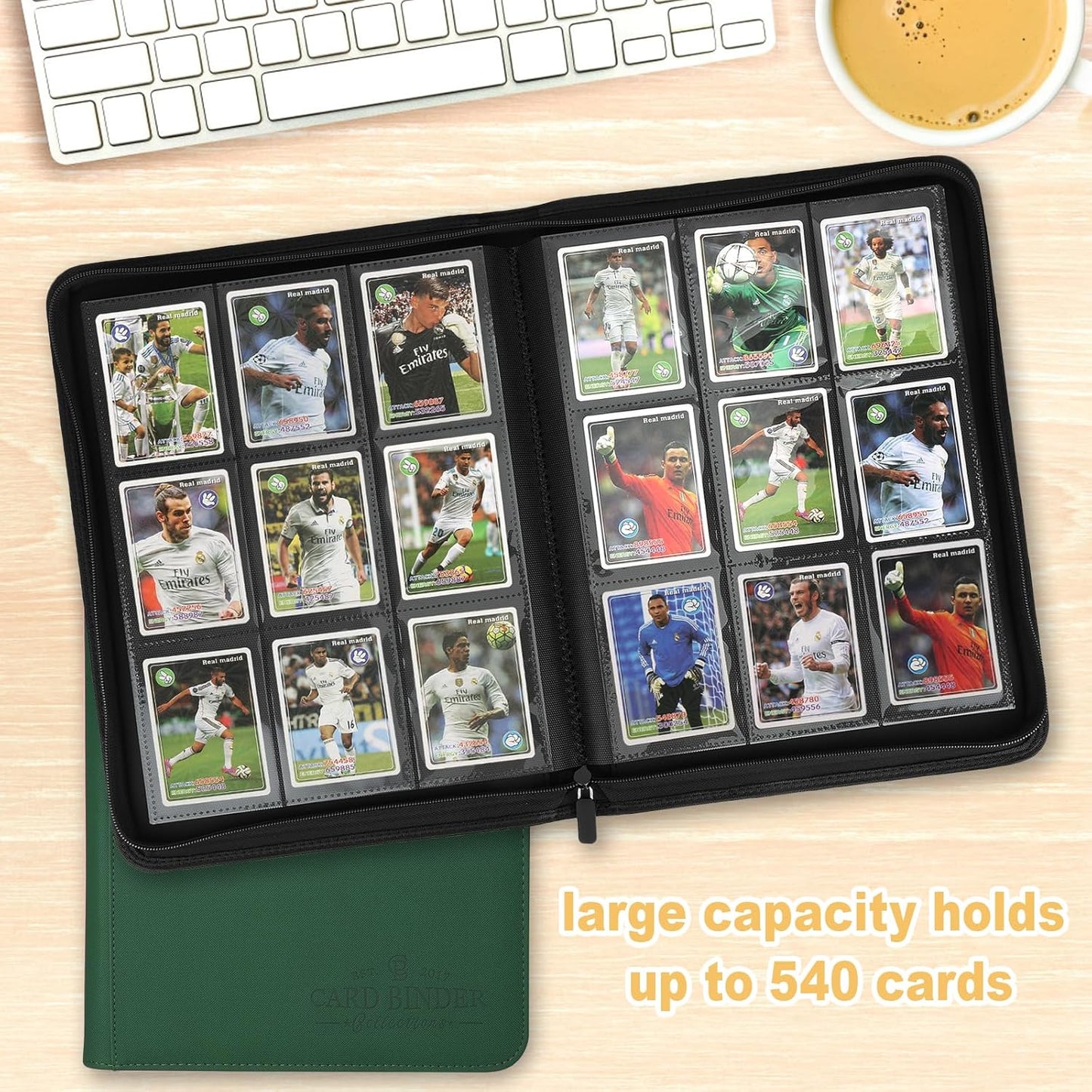 9 Pockets Card Binder,Premium Zip Trading Card Binder,540 Double Sided Pocket PU Collection Binder, Collector Album, Card Folder for MTG, TCG, Business Cards.(Blackish Green)