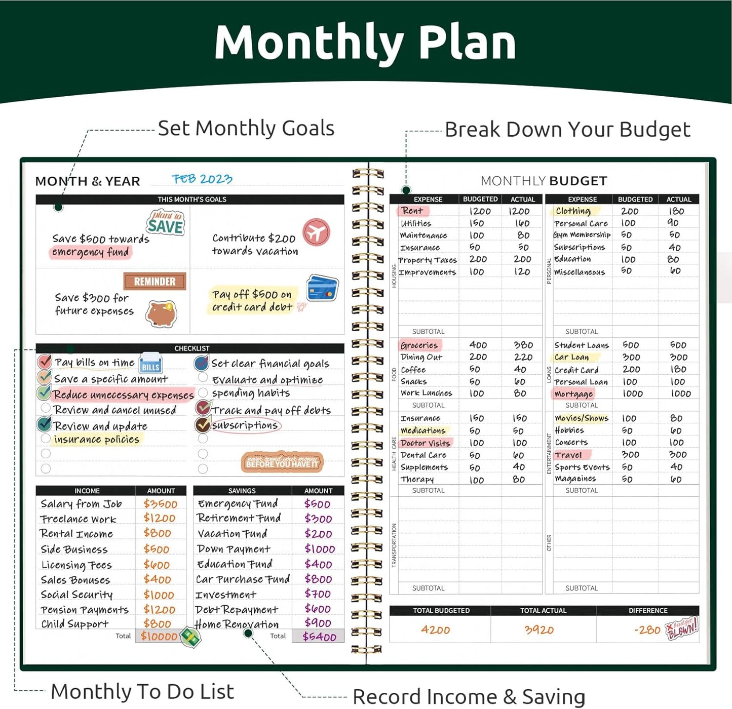 Aesthetic Budget Planner - Monthly Finance Planner with Expense Tracker, Undated Bill Organizer, Budget Notebook to Manage Your Finances, Account Budget Book with Colorful Pattern - Butterfly