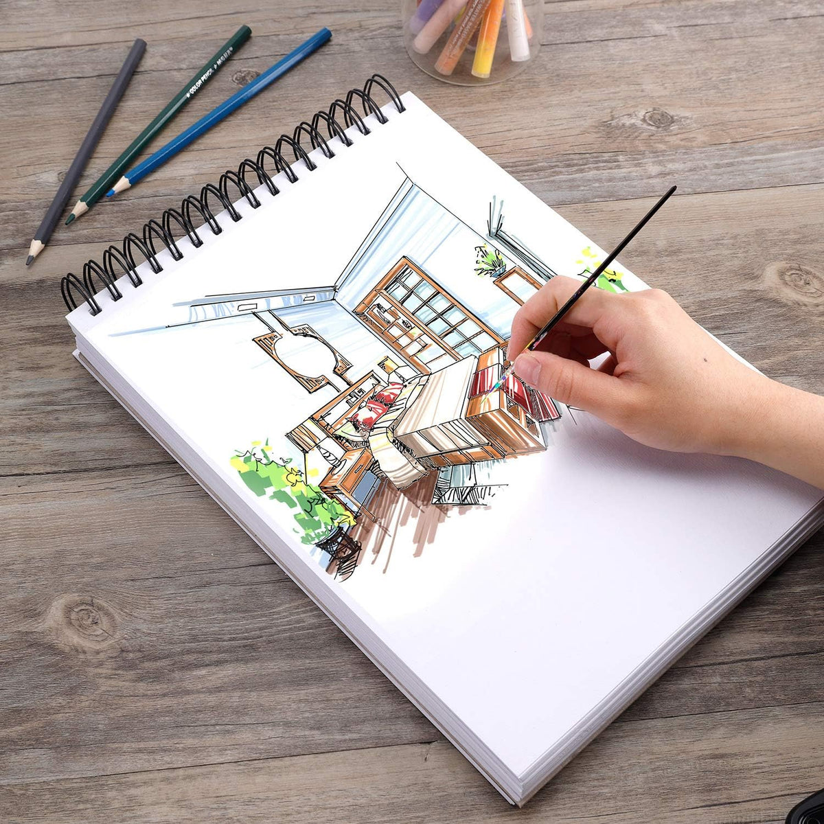 Bachmore Sketchpad 100 Sheet, Watercolor, Acrylic Art Pad for Sketching, Ink Sketch Book, Coloring Notebook - 98 Ib/160 g/m2 in Multi-Media Spiral Notebook, Drawing Paper, Drawing Pad (9'' X 12'')