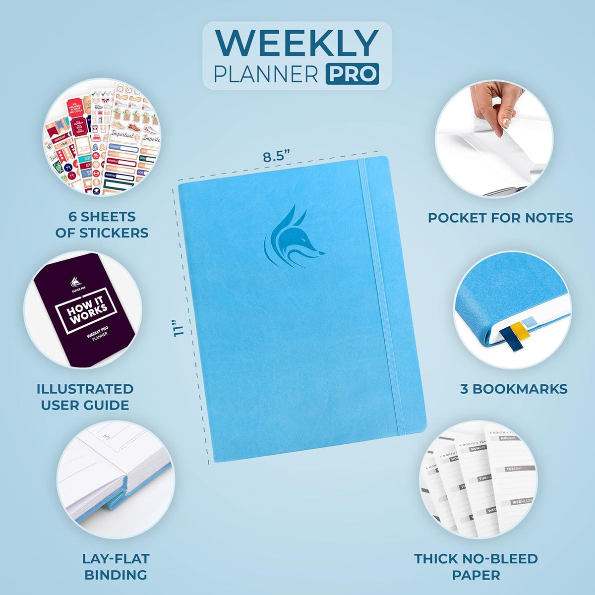 Clever Fox Planner PRO – Weekly & Monthly Life Planner to Increase Productivity, Time Management and Hit Your Goals, 8.5x11″ (Blue)