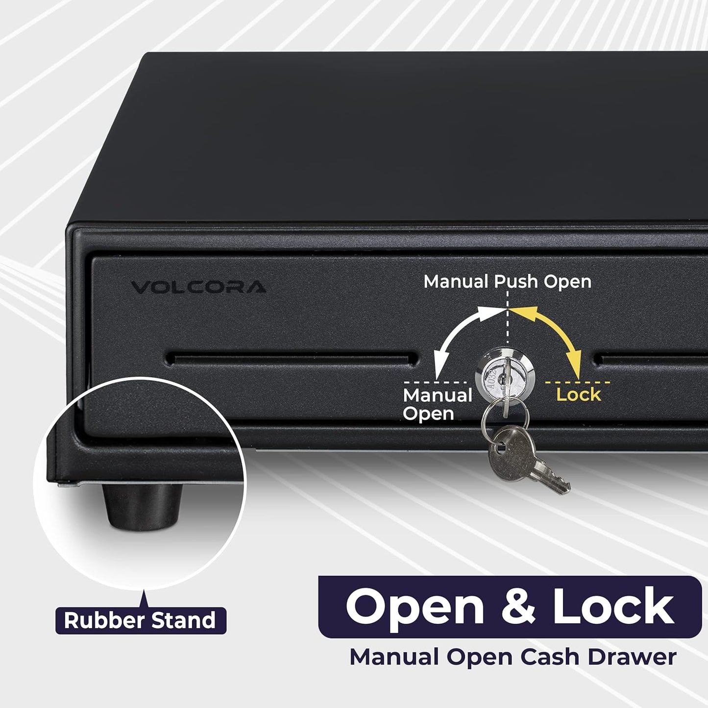 Volcora 13" Manual Push Open Cash Register Drawer for Point of Sale (POS) System, Black Heavy Duty Till with 4 Bills and 5 Coin Slots, Key Lock with Removable Coin Tray and Double Media Slots