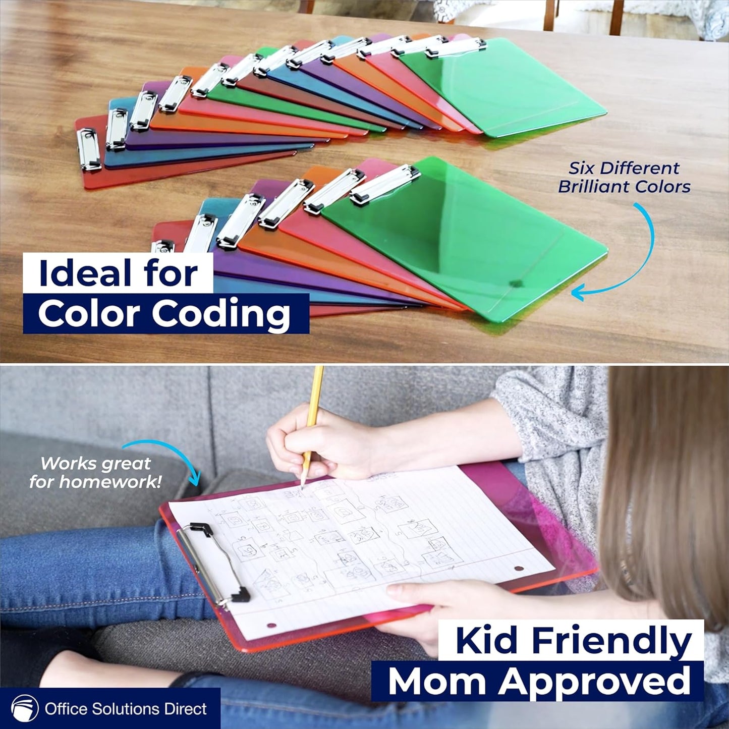 Plastic Clipboards with Low Profile Clip Set of 12-12.5 x 9 Inch Multi Color Plastic Clipboards Bulk - Clear Clipboards Bulk Classroom Holds 100 Sheets, Acrylic Clipboard Clear 12 Pack