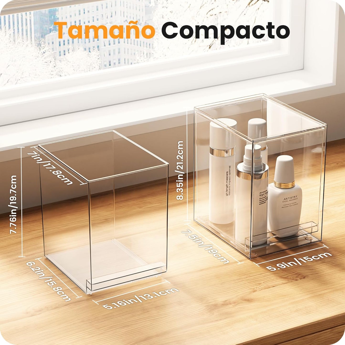 A-LuGei 【𝟮𝗣𝗖𝗦】 Acrylic Stackable Storage Drawers, 8.7" H Makeup Organizer, Bathroom Organizer and Storage, Plastic Storage Bins for Kitchen Cabinet Pantry Medicine Fridge
