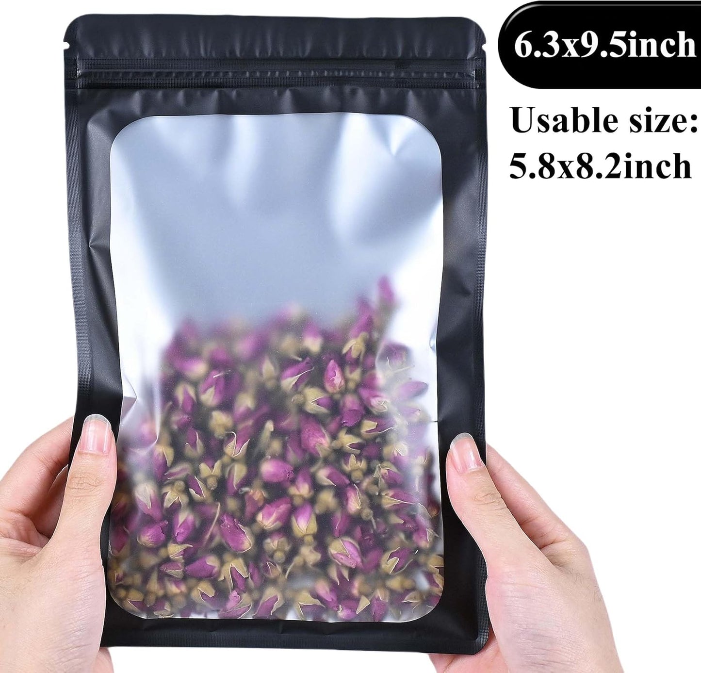 Resealable Mylar Pouch Pen Bags Great for Office Home Party Favor Food Storage Cookies Sample Jewelry Snack (100PCS, Black Color, 6.3 x 9.5 inch)