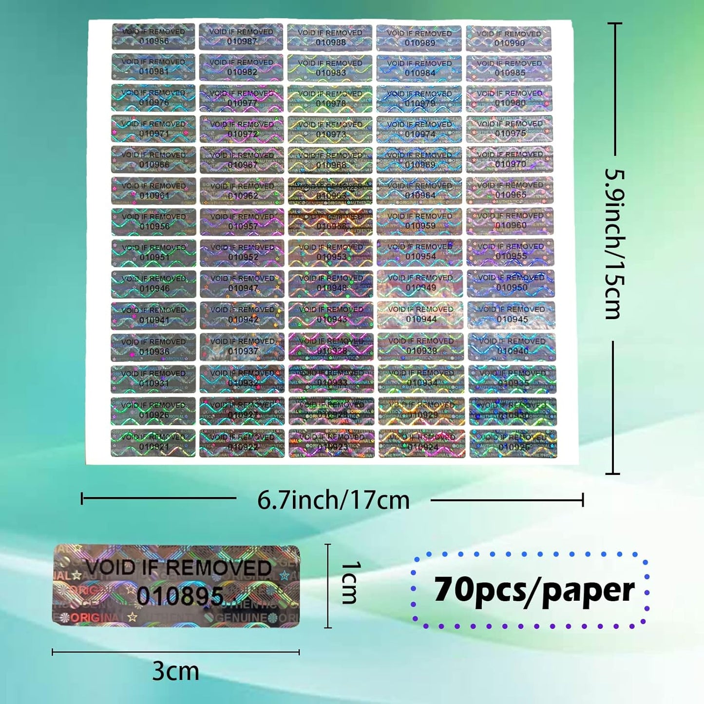 Hologram Stickers with Serial Number Security Labels Warranty Void Seal Tamper evident Labels Tamper Proof Stickers for Envelopes, Box and Packaging(1.2 X 0.4 Inch,350 pcs)