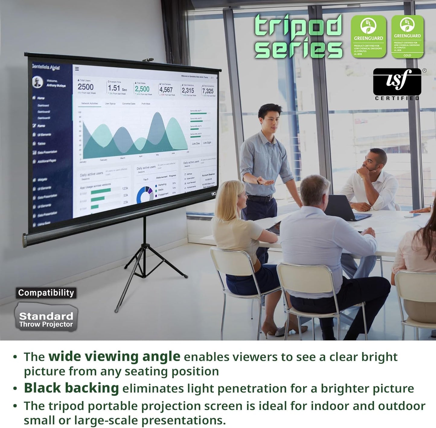 Elite Screens Tripod Series, 119-INCH 1:1, 16:9, 4:3 Adjustable Multi Aspect Ratio Portable Indoor Outdoor Projector Screen, 8K / 4K Ultra HD 3D Ready, 2-Year Warranty, T119NWS1 - White Case