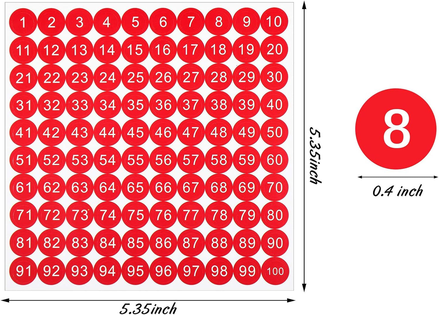 25 Sheets 1 to 100 Vinyl Consecutive Number Stickers 0.4 Inch Small Self-Adhesive Number Labels Waterproof Inventory Stickers Decal for Indoor, Outdoor, Storage, Classification, Box and Locker (Red)