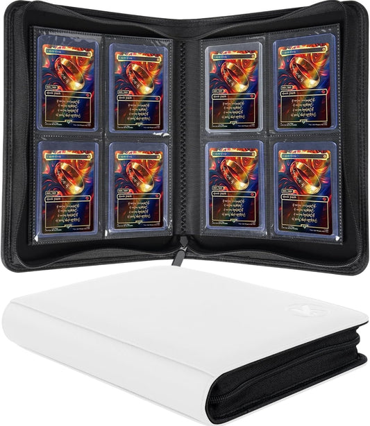 Toploader Binder, Holds 128+ Toploaders, 4 Pocket Top Loader Card Storage Case, Double-Sided Pockets for trading card in 3 x 4'' Toploaders（White）