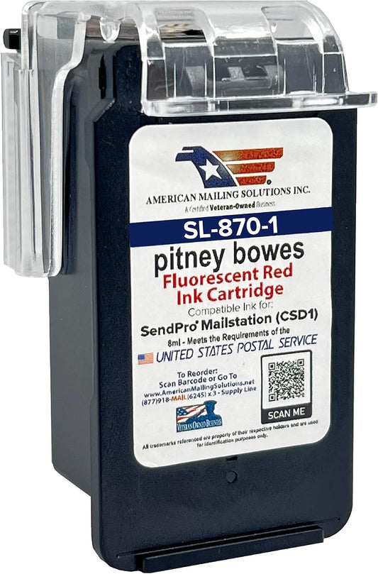 AMERICAN MAILING SOLUTIONS INC. | 1-Pack | PB SL-870-1 Red Ink Cartridge Replacement for The PB SendPro Mailstation Series Postage Meter (CSD1) Machine, 8ml