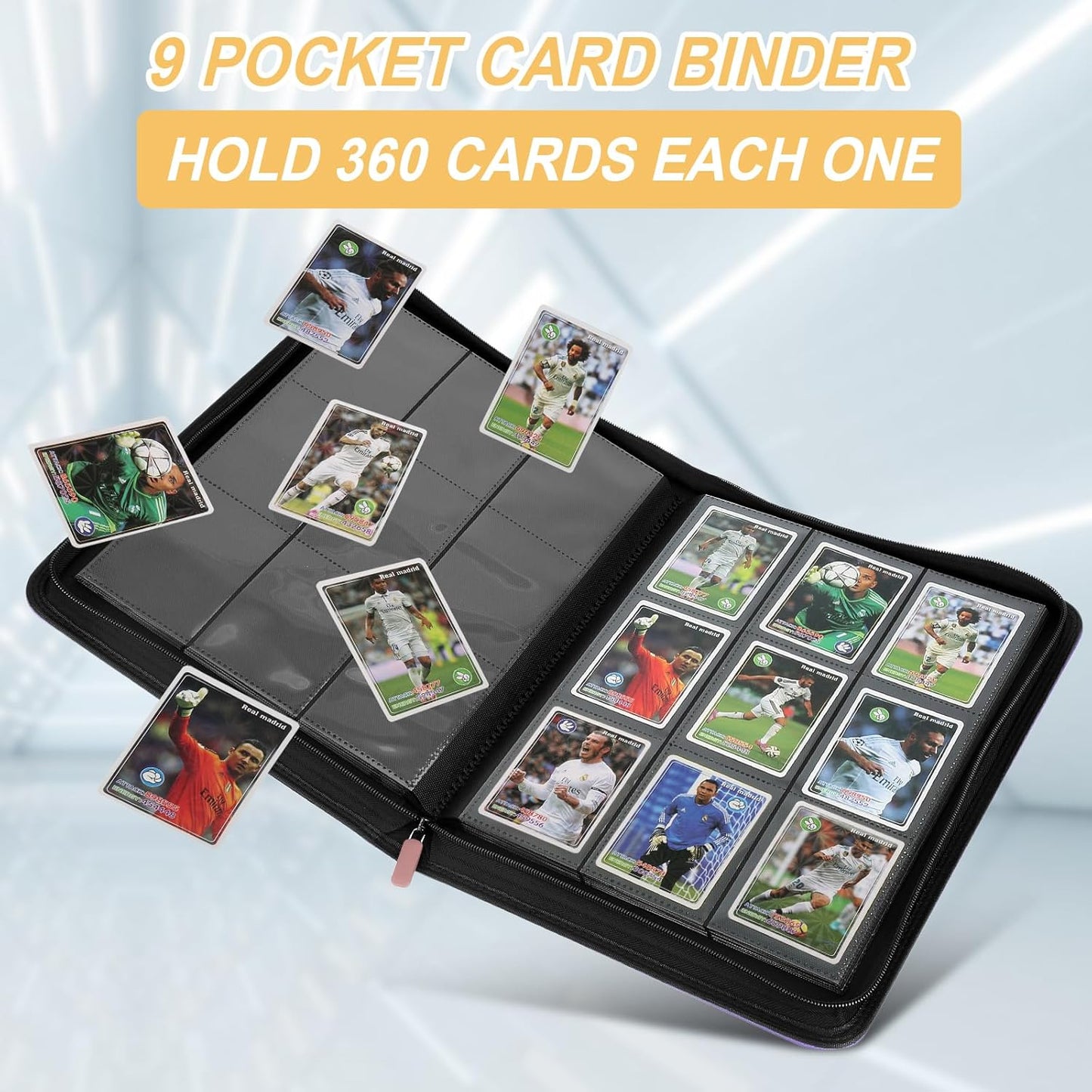 Trading Card Binder 9 Pocket, GERMUN PU Cover Card Binder for 360 Cards, Premium Trading Card Holder Folders, Double Sided Pocket Card Album for MTG, TCG (Pink)