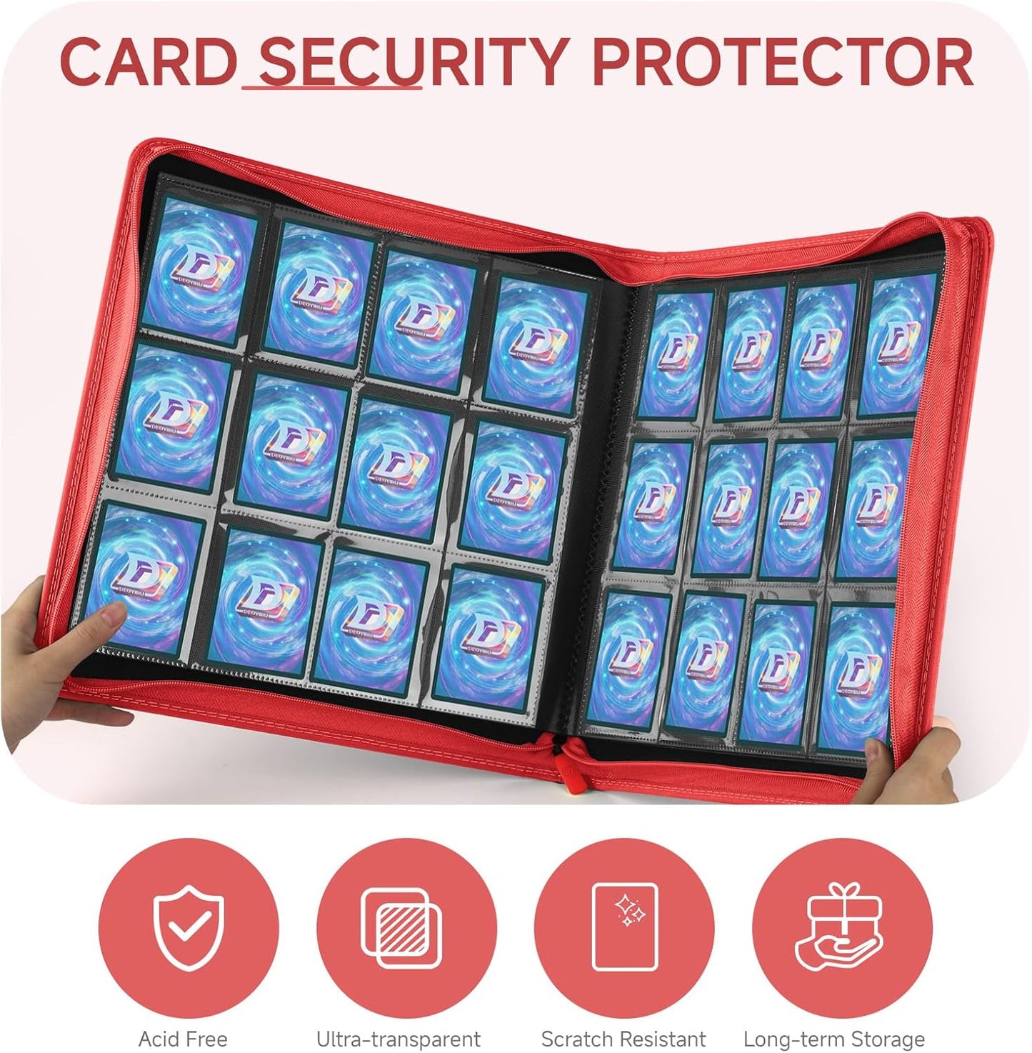 Trading Card Binder with Zip,12 Pockets Card Binder,720 Double Sided Pocket Card Collection Binder,Card Album Card Folder for MTG,TCG,Sports Cards,Game Cards,Red