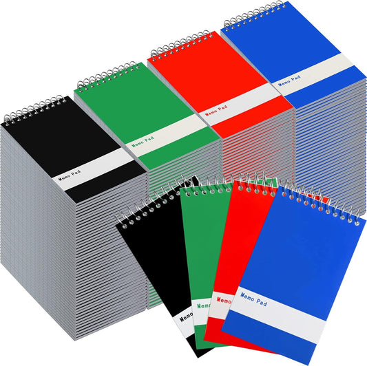 Thenshop 148 Pads Spiral Memo Pads Bulk 3 x 5 Inch Small Pocket Notepad Top Bound Lined 60 Sheets Mini Notebooks for School College Office Home Supplies (Black,Green,Dark Blue,Red)