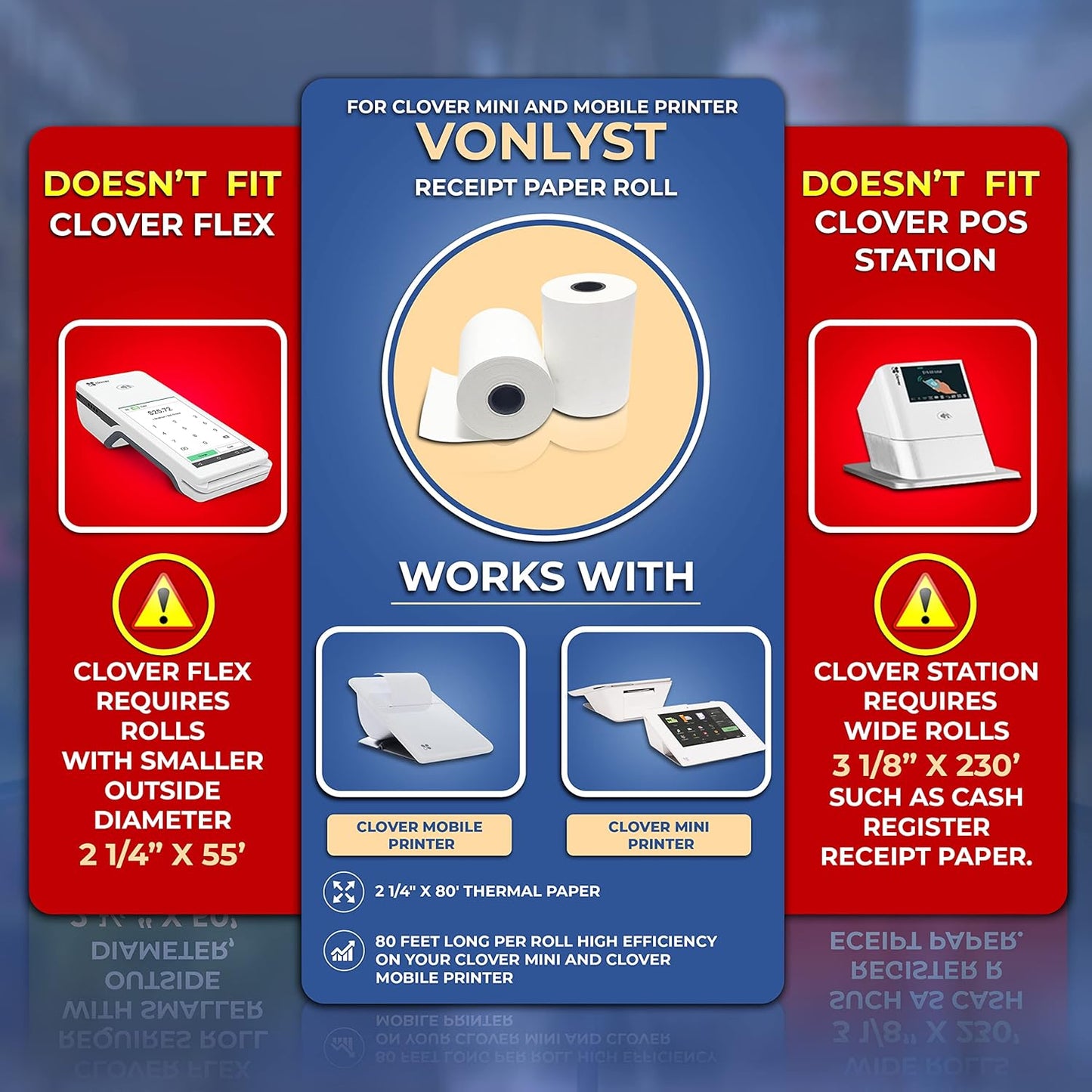 Receipt Paper for Clover Mini and Clover Mobile Thermal Printer 2 1/4 x 80 (50 rolls)