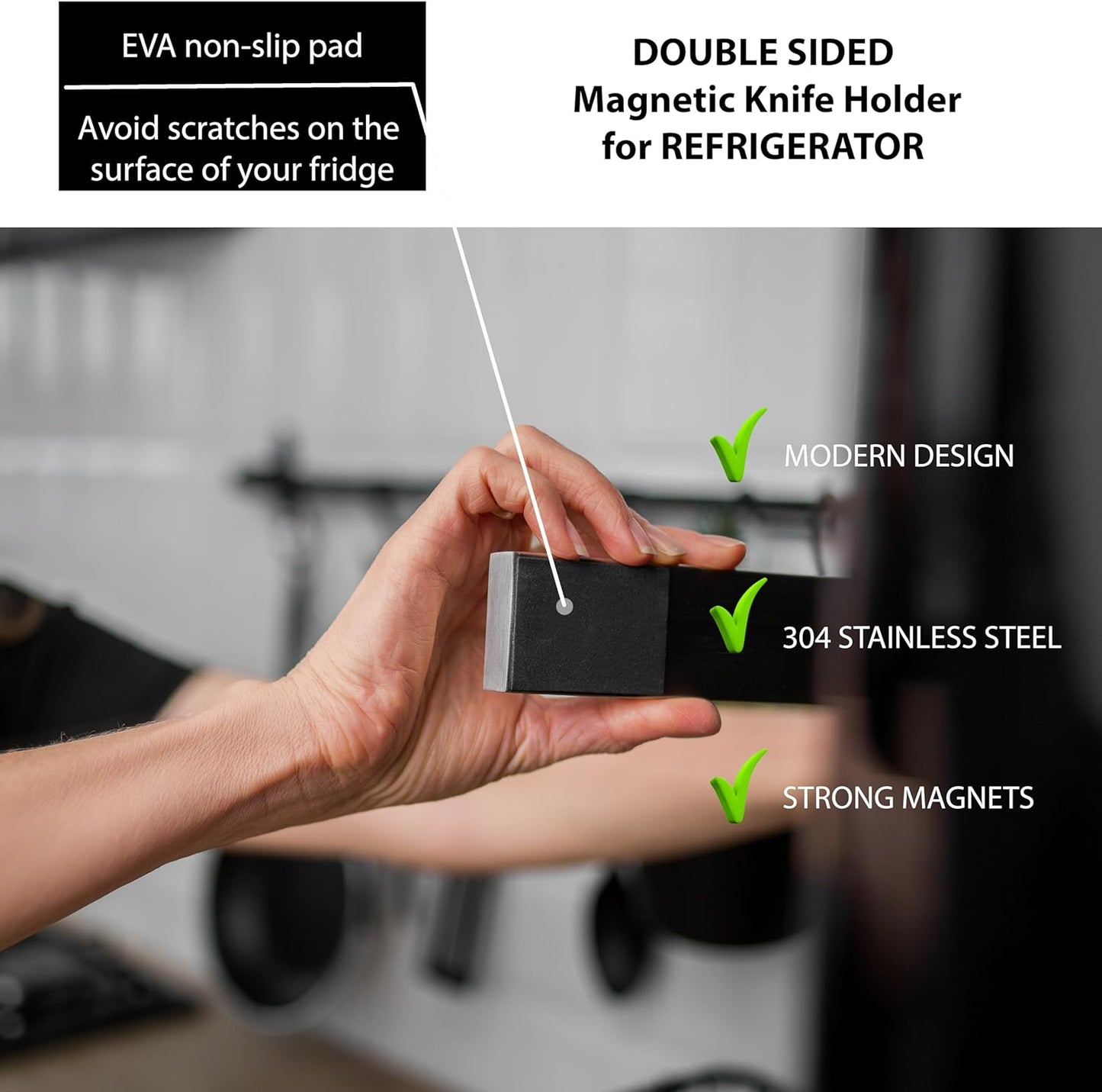 Magnetic Knife Holder for Refrigerator – 12 Inch Professional Double Sided Magnetic Knife Strip for Fridge - Stainless Steel Magnetic Knife Holder for Wall Self Adhesive